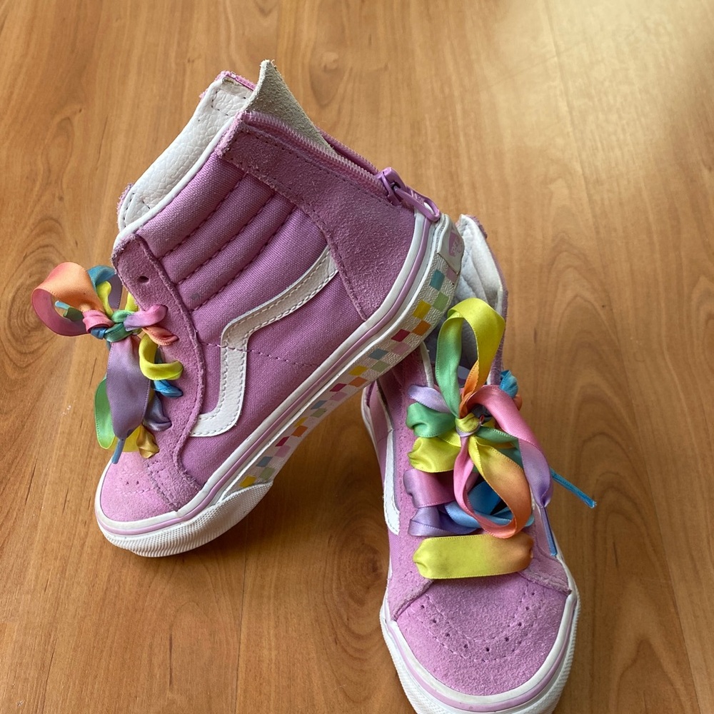 Vans Kids Purple High-Top Sneakers with Rainbow Satin Laces